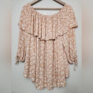 Floral Off-Shoulder Pink Women's Top 1/4 Sleeve